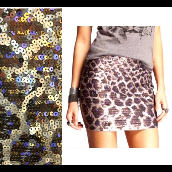 Express Shimmer animal print sequins Paillettes mini skirt size S - Picture 1 of 14